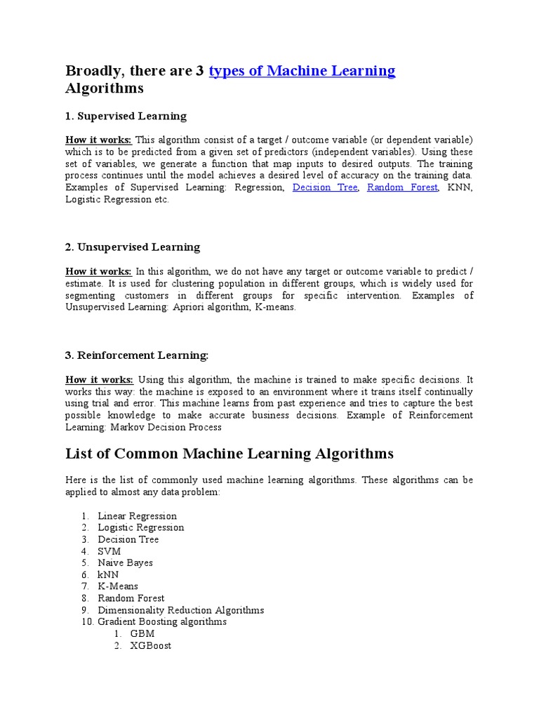Machine Learing Algorithms | PDF | Linear Regression | Regression Analysis