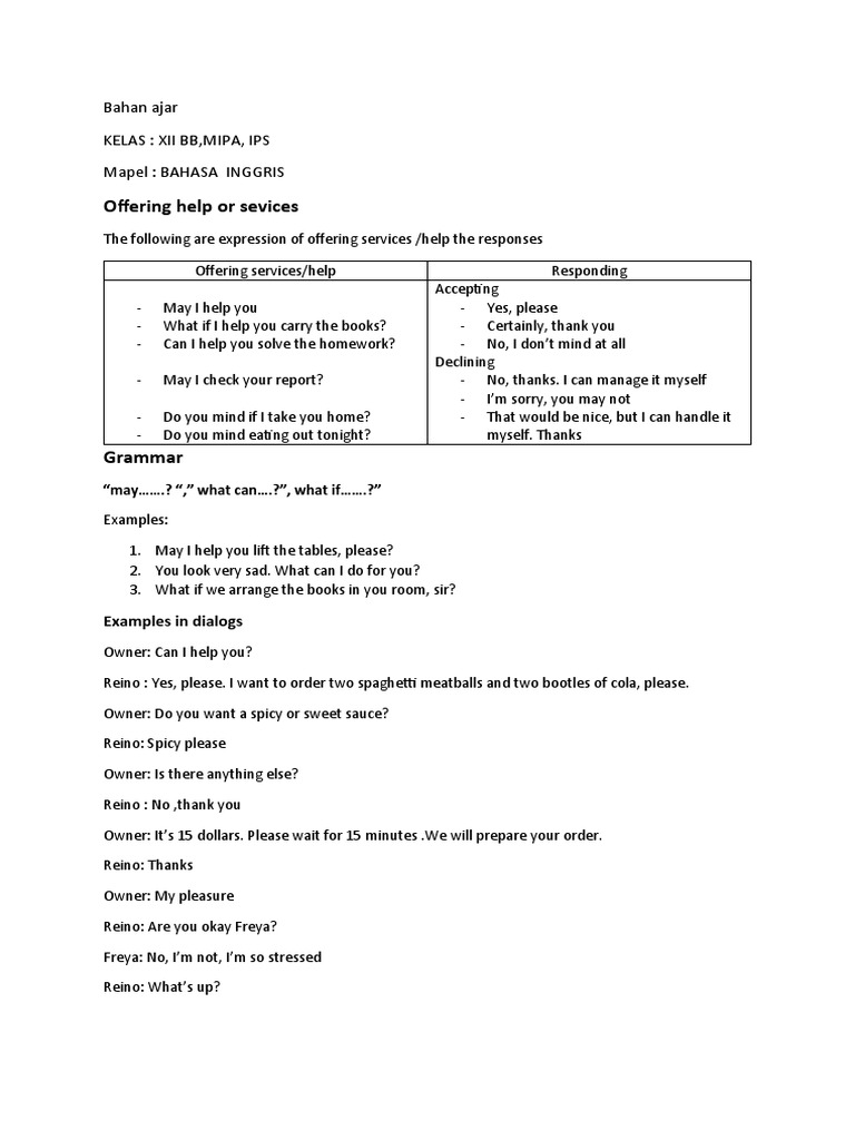 Offering Help in English Dialogs | PDF