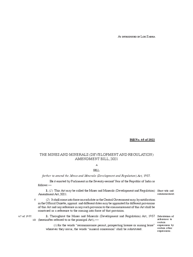 The mines and minerals development and regulation amendment bill