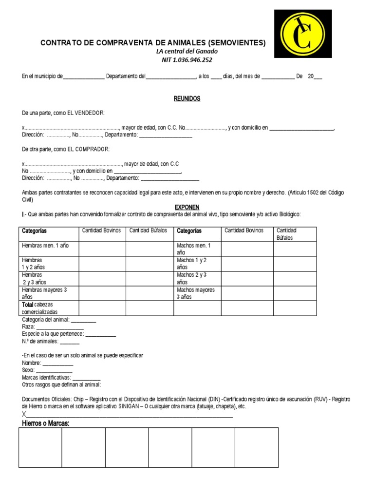 Contrato bovinos compraventa animales word pdf