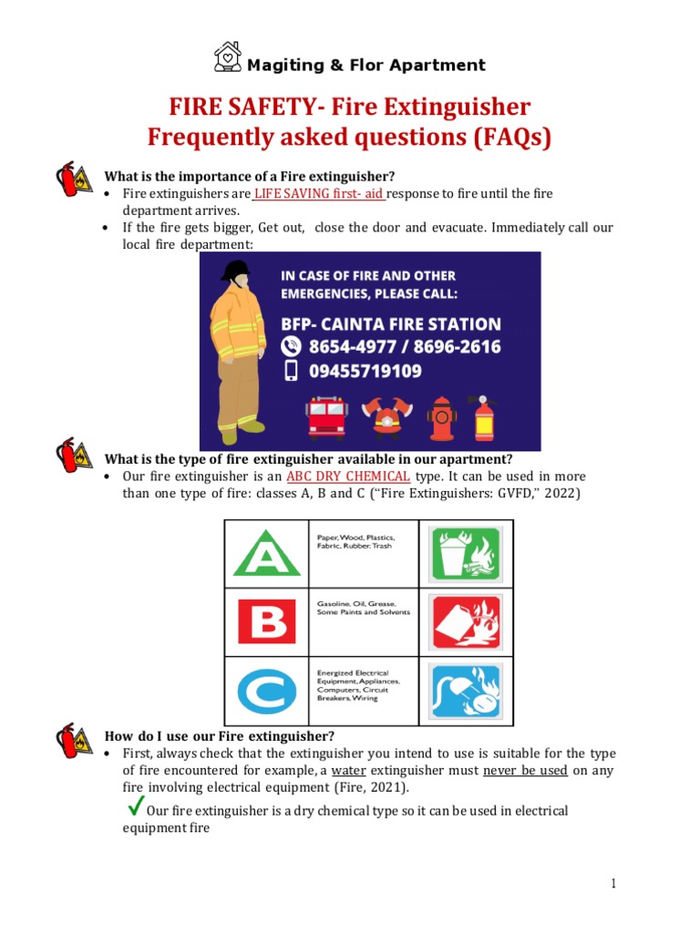 FIRE SAFETY Fire Extinguisher Frequently Asked Questions (FAQs) PDF Fires Hazards