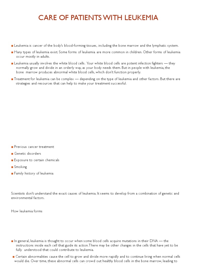 Care of Patients With Leukemia PDF Leukemia Medical Specialties