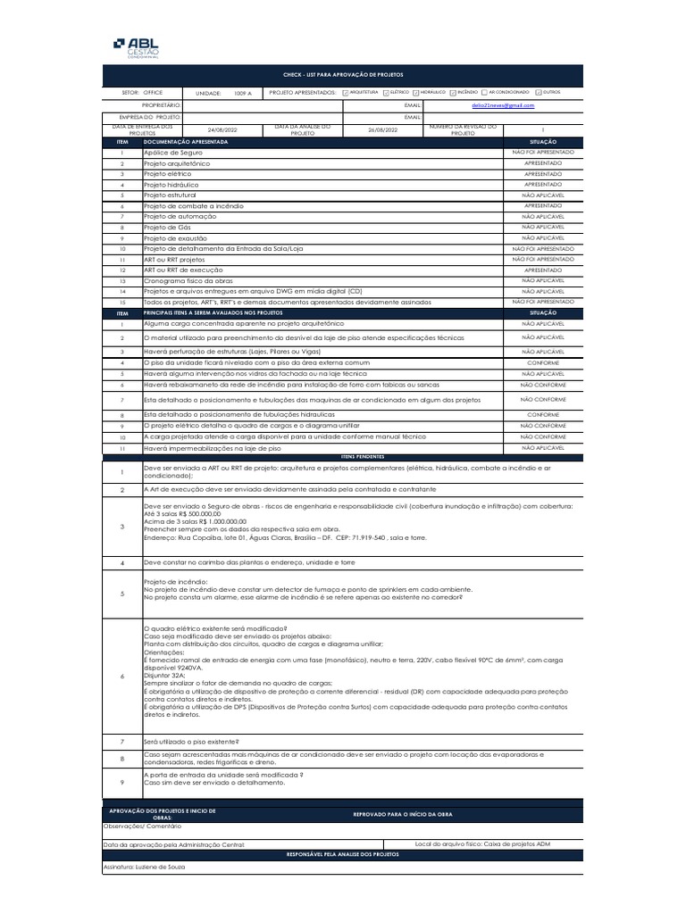 Check List Para Aprovação de Projetos - R001 | PDF