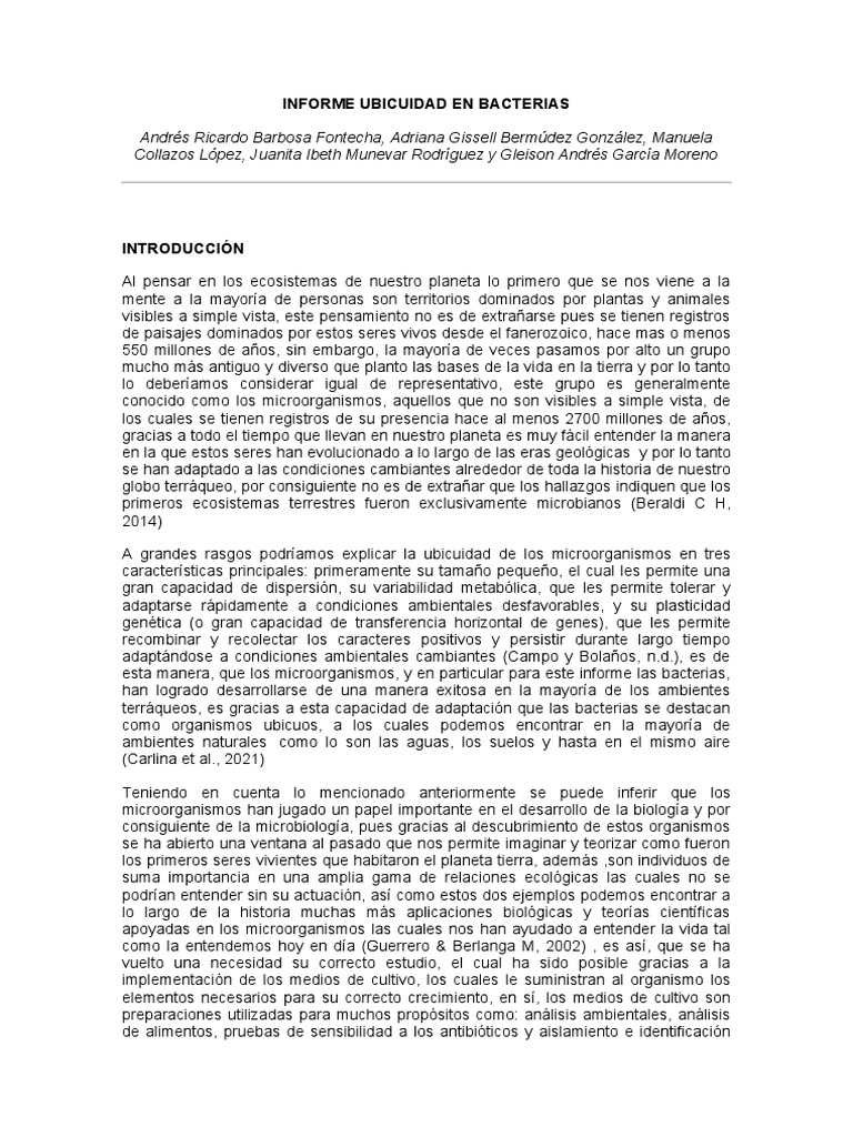 Ubicuidad de Bacterias en Ecosistemas | PDF | Las bacterias ...