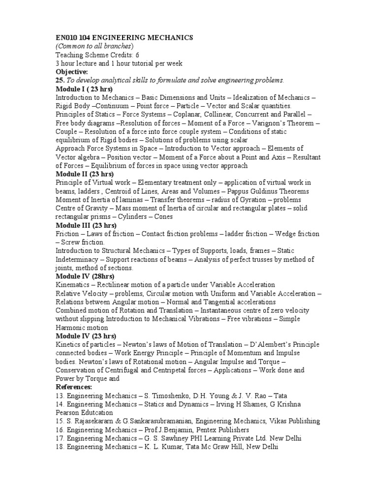 Engineering Mechanics Course Overview | PDF | Rotation Around A Fixed ...