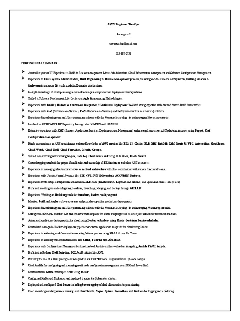 Sarvagna Aws Devops Engineer Pdf Cloud Computing Amazon Web Services