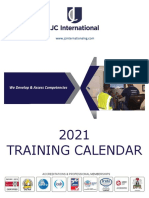 JC International 2021 training calendar