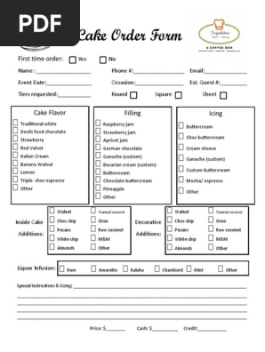 Sample Cake Order Form