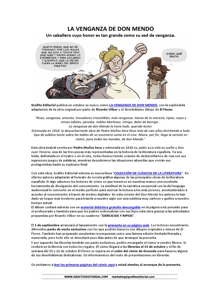 Nota de Prensa - Cómic - La Venganza de Don Mendo - Grafito Editorial ...