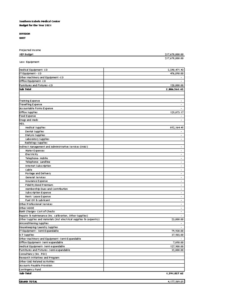 SIMC Budget Template Y2022 Nursing 1 PDF Magnesium Medical