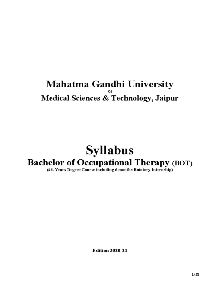 Bachelor of Occupational Therapy Syllabus | PDF | Vertebral Column ...