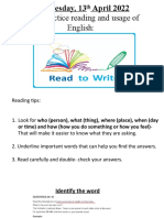 Let's Practice Reading and Usage of English:: Wednesday, 13 April 2022