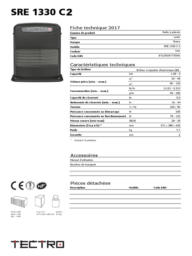 Fiche Technique Poele A Petrole Electronique Sre1330c2 Tectro — free download