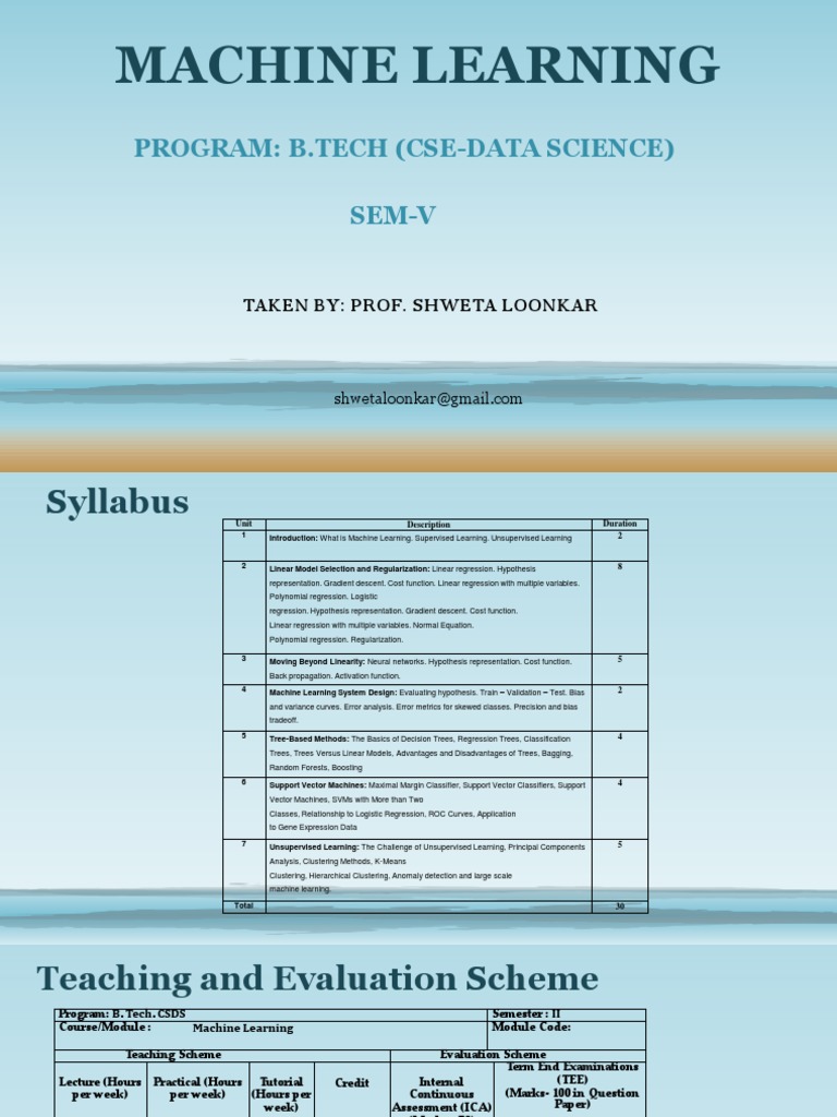 Machine Learning Program: B.Tech (CSE-Data Science) Syllabus | PDF ...