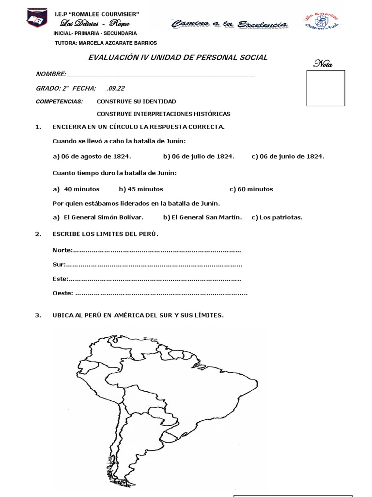Examen de Personal Social 2° Grado | PDF
