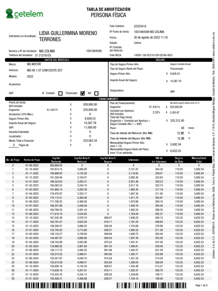 Tabla de Amortización Cetelem 2022 | PDF | Finanzas y dinero