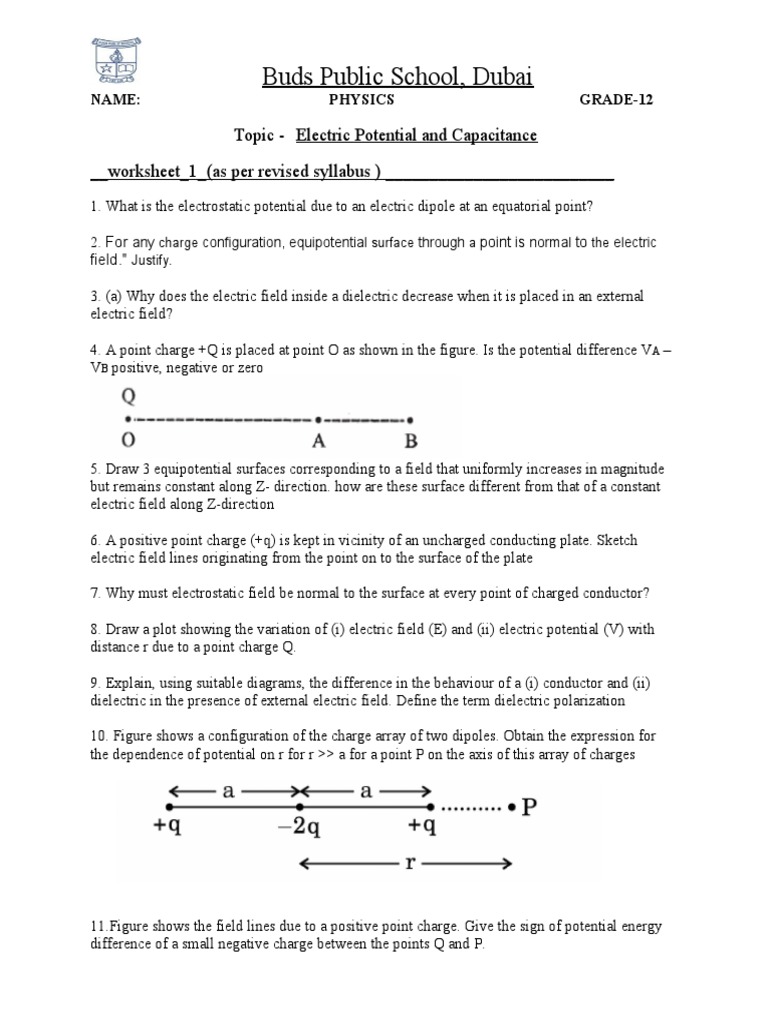 Electric Potential And Capacitance Revised Ws 1 Pdf Capacitor