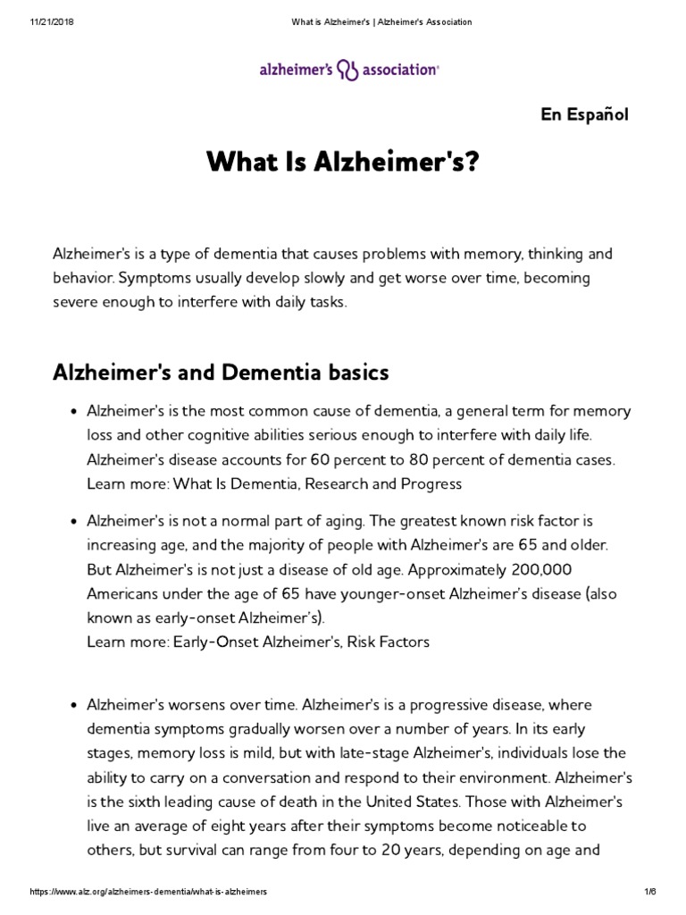 What Is Alzheimer's Alzheimer's Association PDF Alzheimer's Disease Dementia