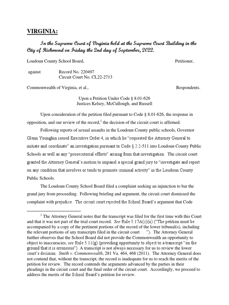 Virginia Supreme Court Affirms Grand Jury Investigation | PDF ...