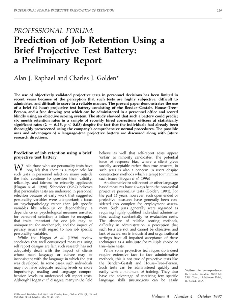 28 Prediction of Job Retention Using A Brief Projective Test Battery PDF Validity