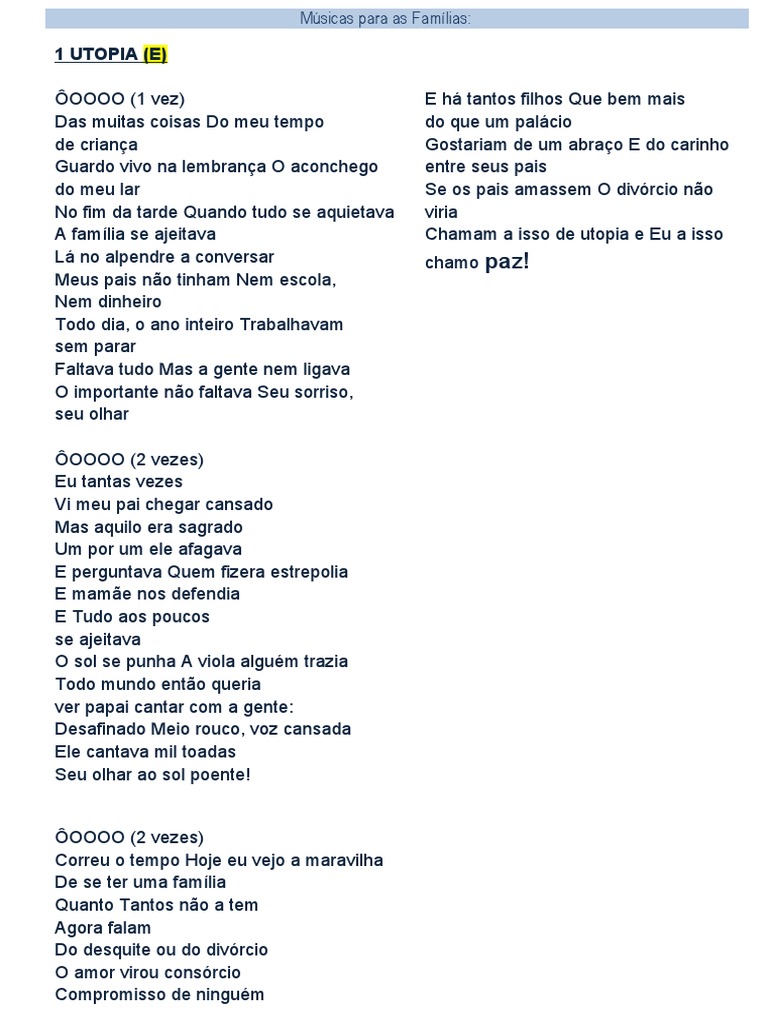 Músicas sobre a Família e Amor | PDF | Amor | Oração