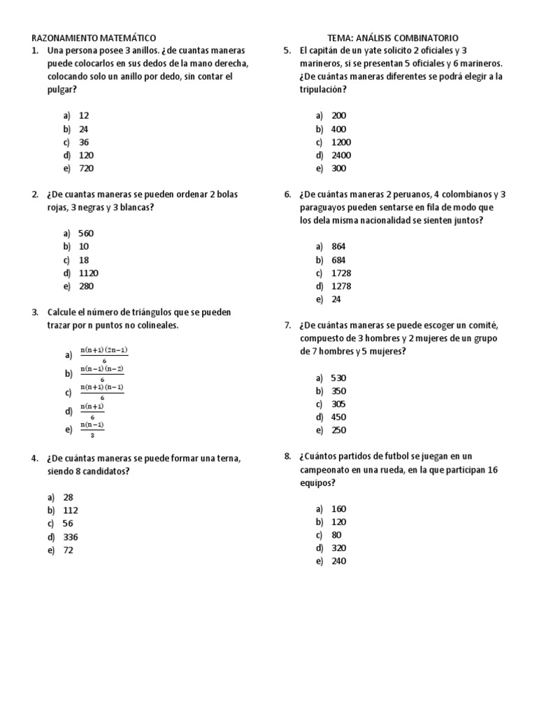 Análisis Combinatorio para Secundaria | PDF