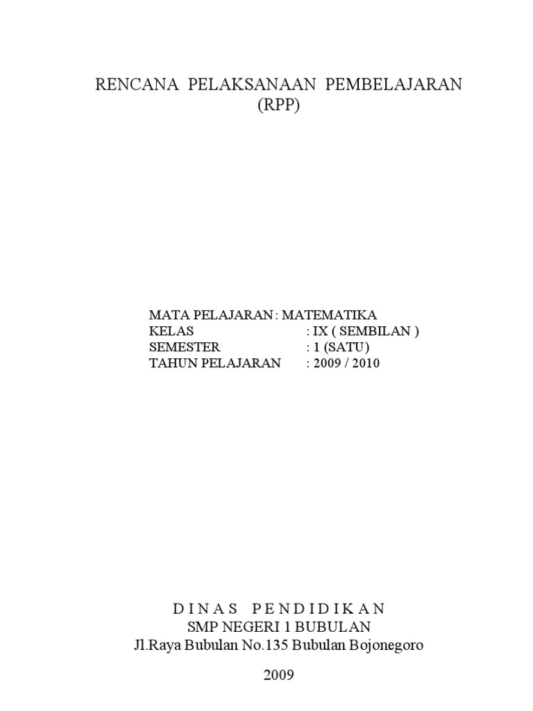 Rpp Matematika Ktsp Smp Kelas 9 Smt 1