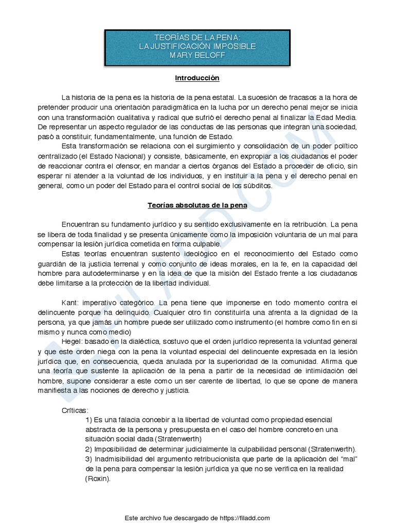 Teorias de La Pena PDF Castigos Derecho penal