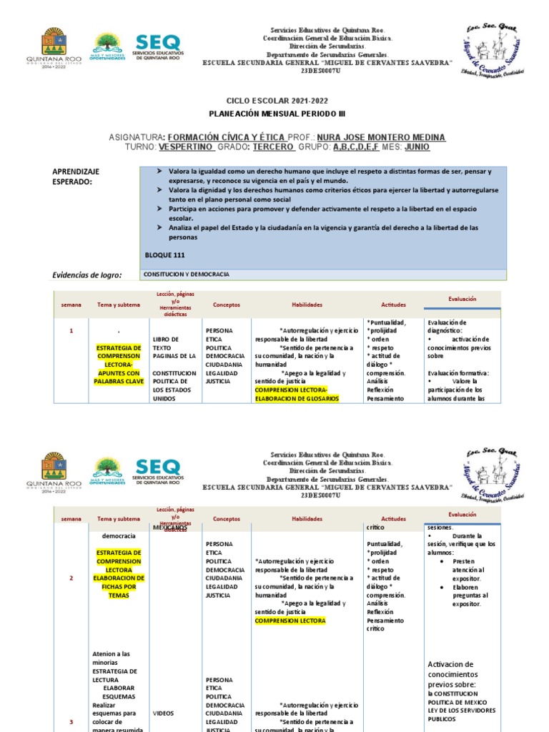 Planeacion de Mayo Secundaria | PDF | Evaluación | Educación primaria