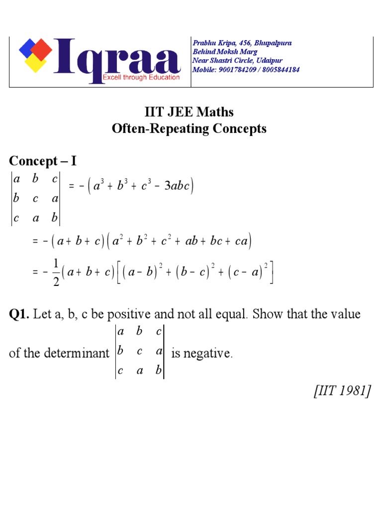 Repeating Concepts JEE Maths PDF