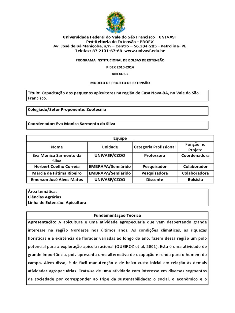 Anexo 02 modelo de projeto de extensao 10 pdf apicultura mel
