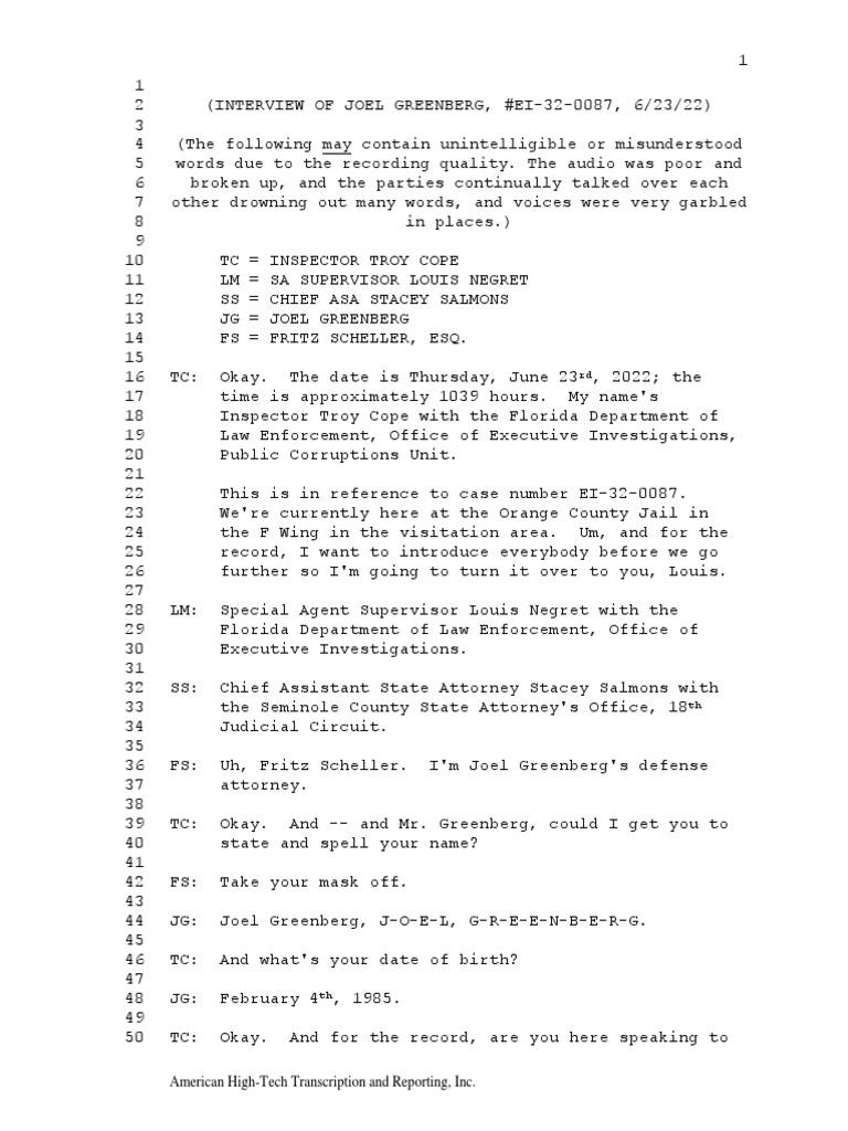 Joel Greenberg State Transcript Redacted | PDF | Oath | Justice