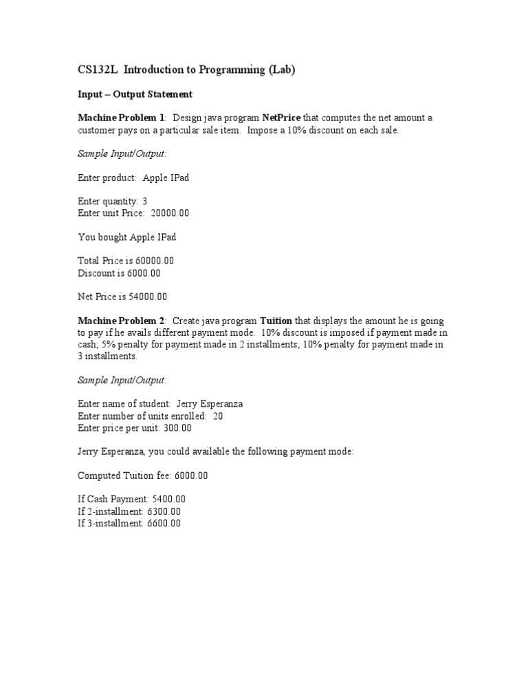 Java Programs for Discounts and Tuition | PDF