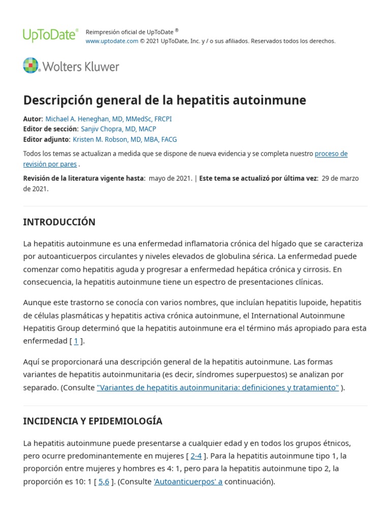 Overview of Autoimmune Hepatitis UpToDate PDF Hepatitis Cirrosis