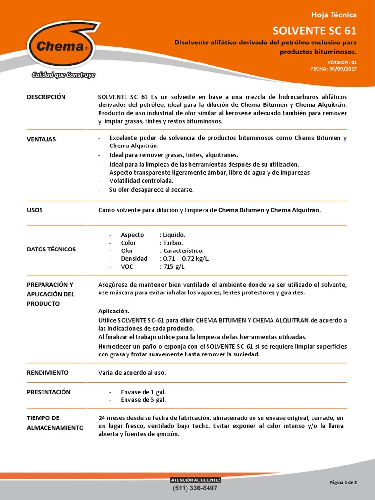 Solvente SC 61 para productos bituminosos | PDF | Solvente | Materiales