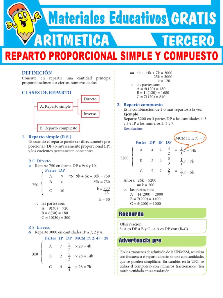 Reparto Proporicional para Tercer Grado de Secundaria PDF