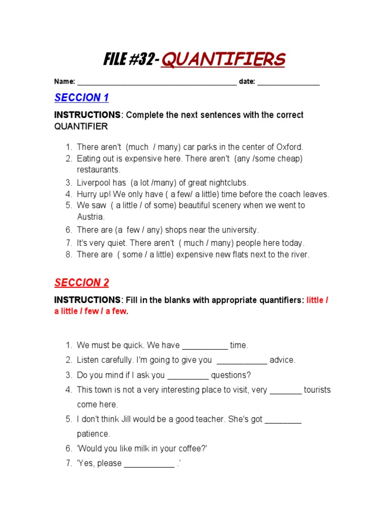 Grade 5 Quantifiers Worksheet | PDF