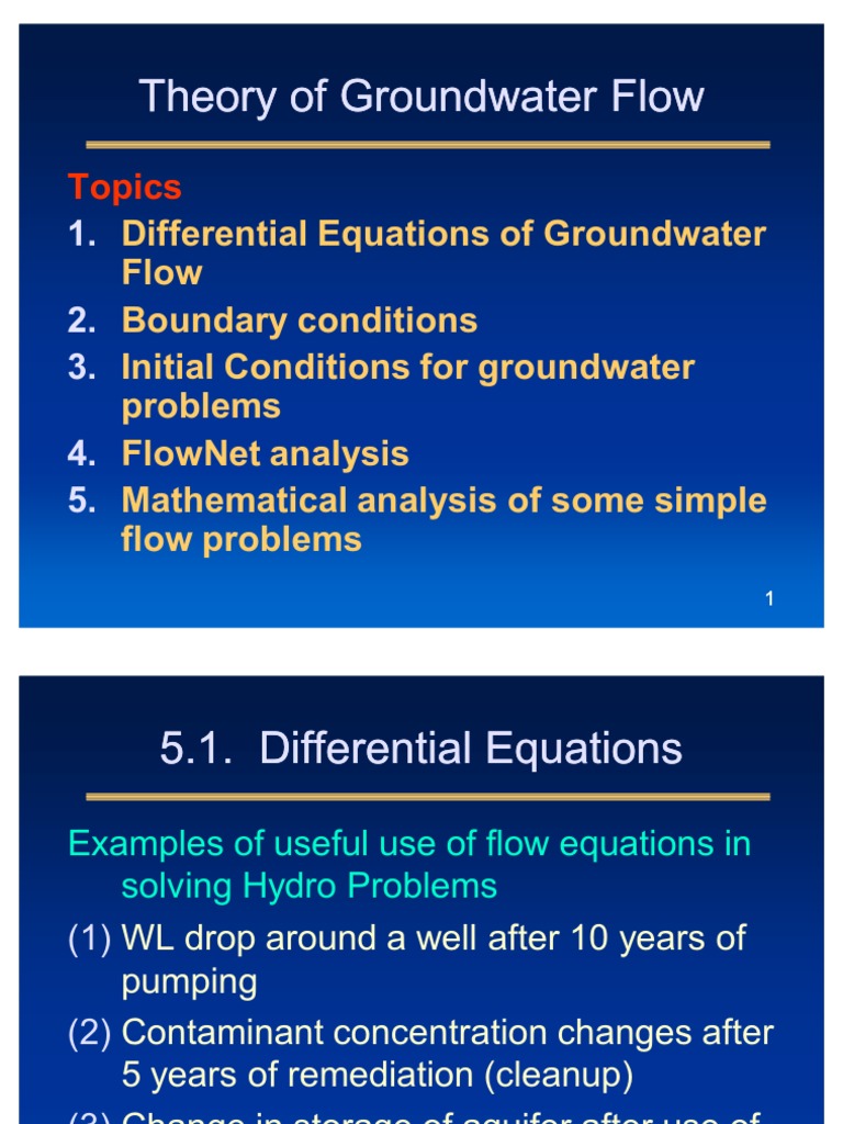 Theory of Groundwater Flow Boundary Value Problem Equations Free