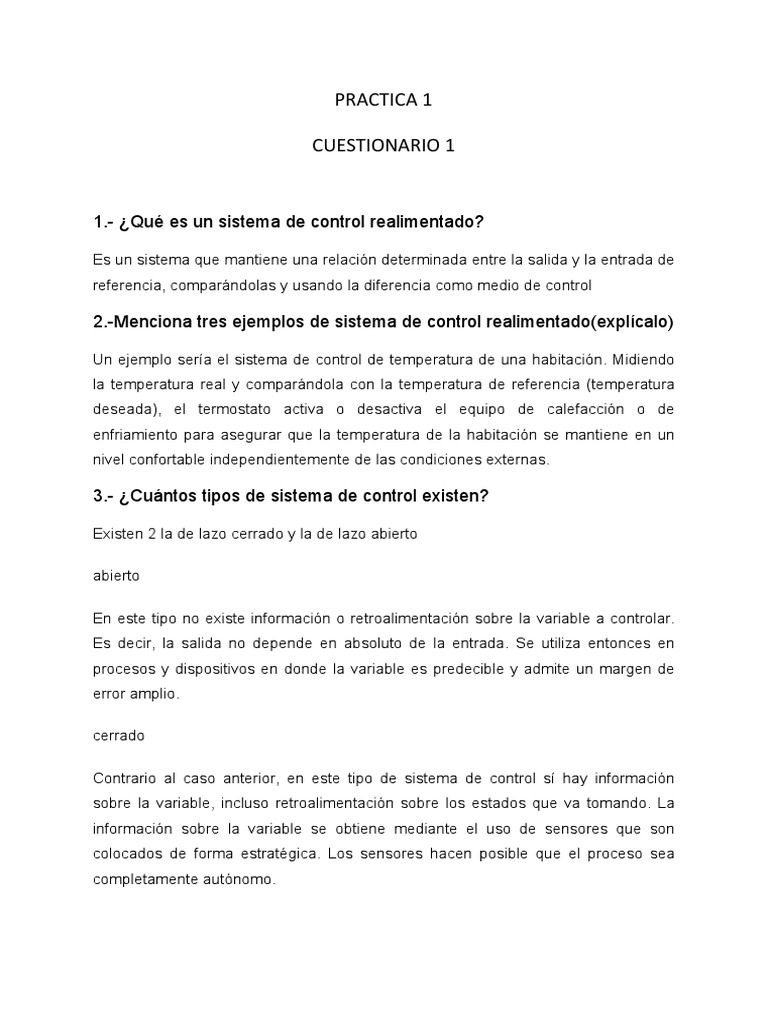 Practica 1 Cuestionario 1 | PDF | Sistema de control | Matlab