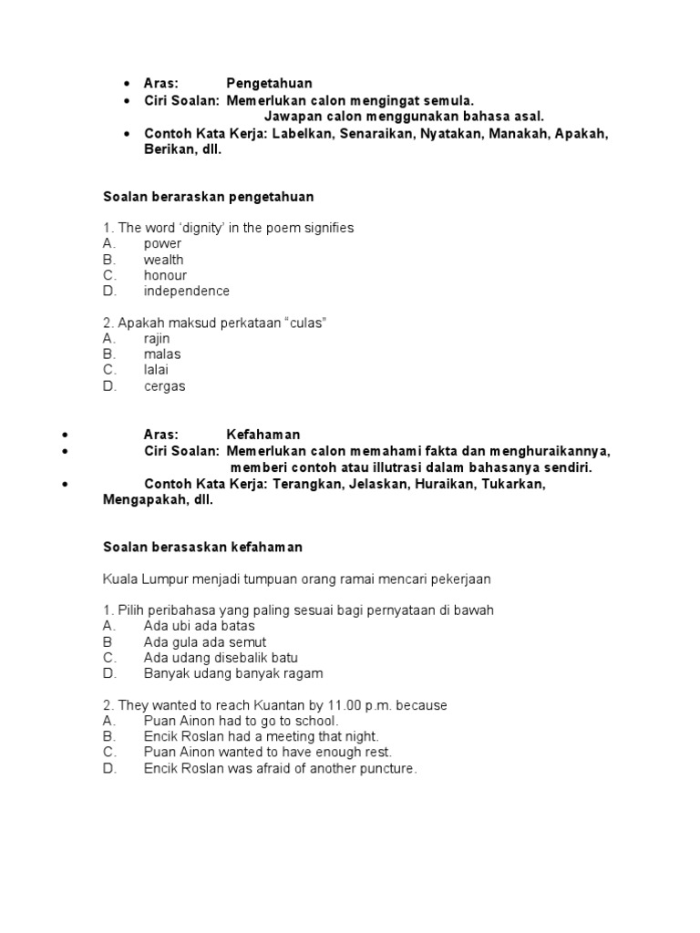 Contoh Soalan Aras Mencipta