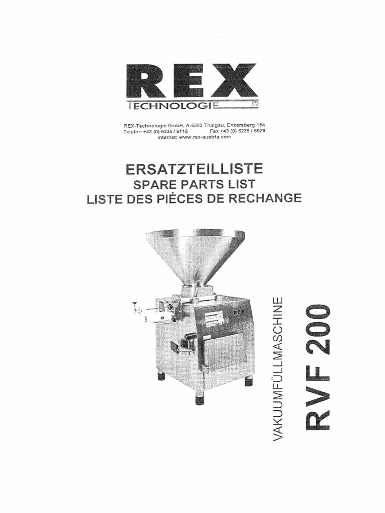Rex RVF200 Spare Parts List | PDF