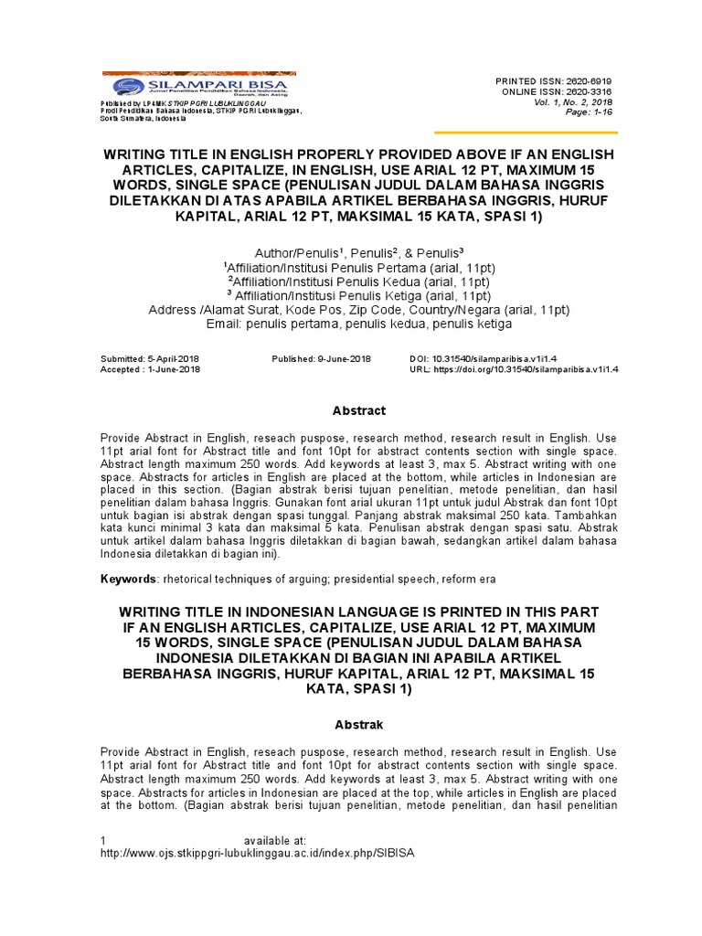 Template Artikel Jurnal Silampari Bisa | PDF | Seni & Disiplin Bahasa