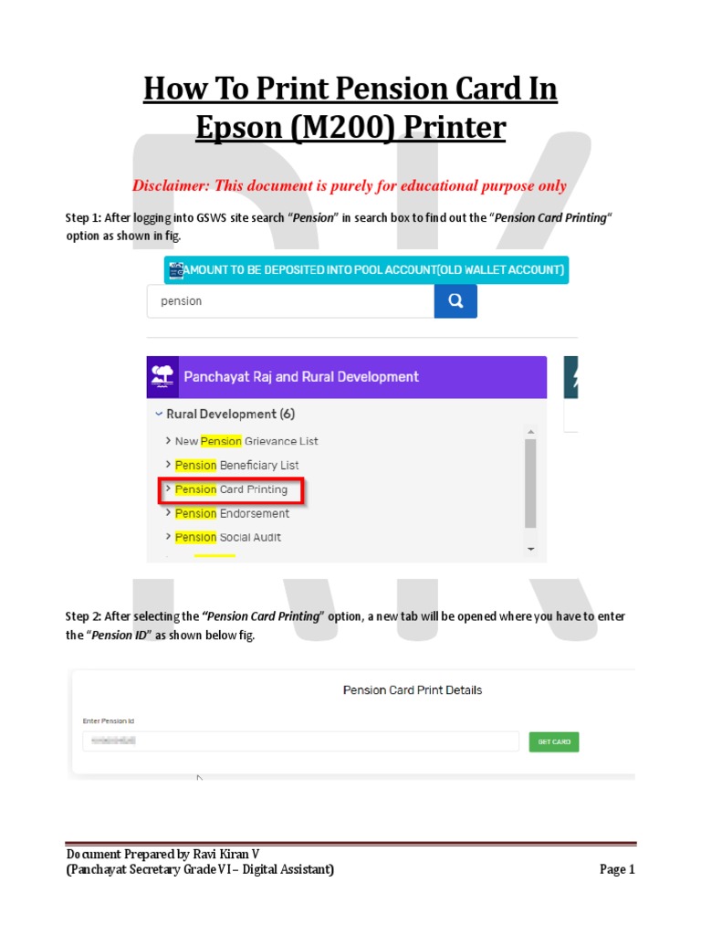 How To Print Pension Card PDF Printer Office Equipment
