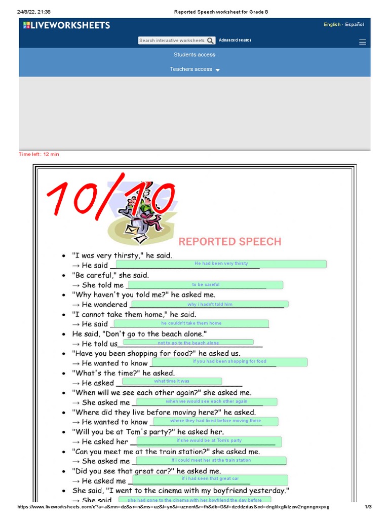 Reported Speech Worksheet For Grade 8 | PDF | Copyright Law | Law