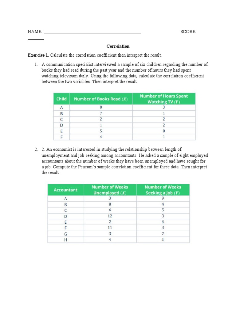 Correlation Coefficient Exercises and Analysis | PDF | Self-Improvement