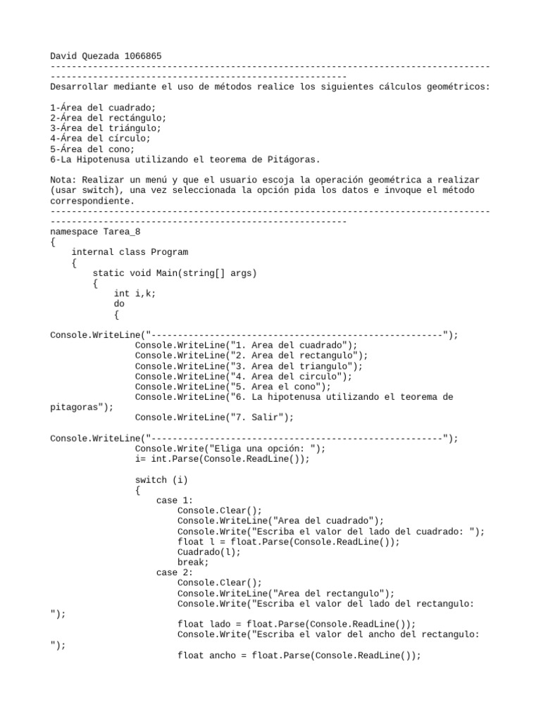 Desarrollo De Software Tarea 8 Pdf Triángulo Rectángulo