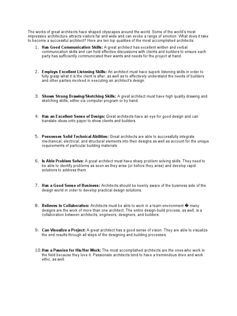 Qualities of A Good Architect PDF