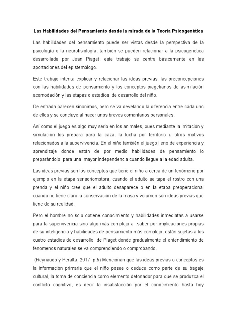 Habilidades del Pensamiento en Piaget | PDF | Pensamiento | Sicología