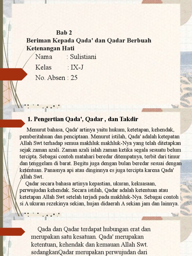 Beriman Kepada Qada'dan Qadar Berbuah Ketenangan Hati | PDF