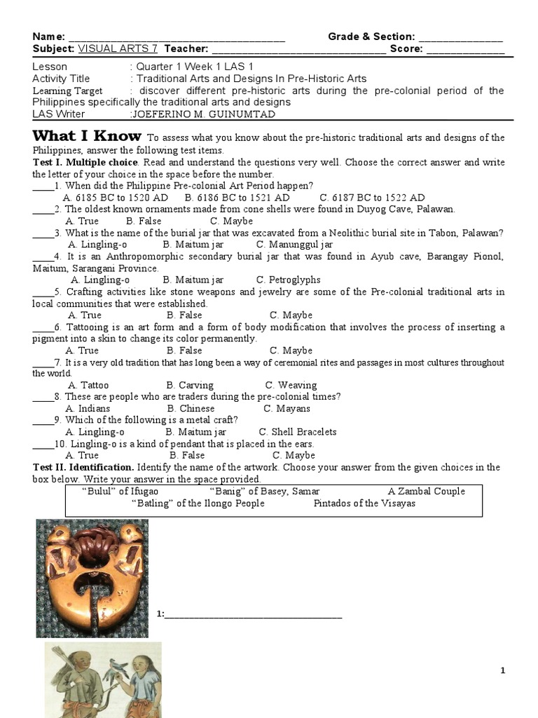 VISUAL ARTS 7 Module Q1W1 | PDF | Tattoo
